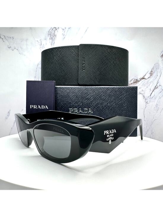 New PRADA Sunglasses Black Oval Cat Eye Symbole Logo main image 8